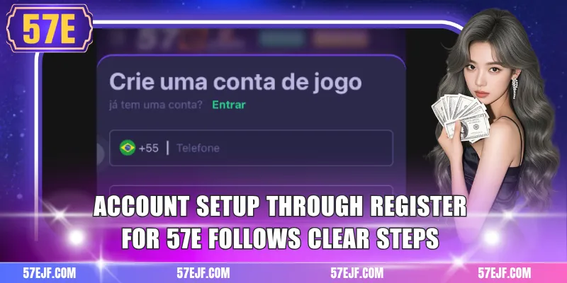 Account setup through register for 57e follows clear steps