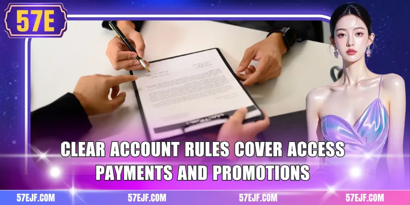 Clear account rules cover access payments and promotions