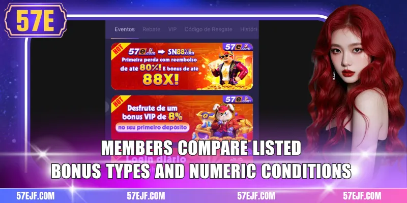 Members compare listed bonus types and numeric conditions